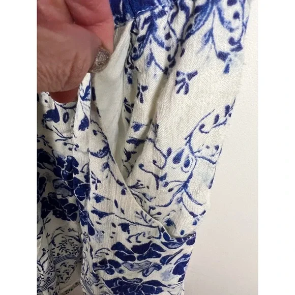 Anthropologie Clemente Blue Floral Off Shoulder Smocked Romper Jumpsuit Women M - Picture 5 of 16